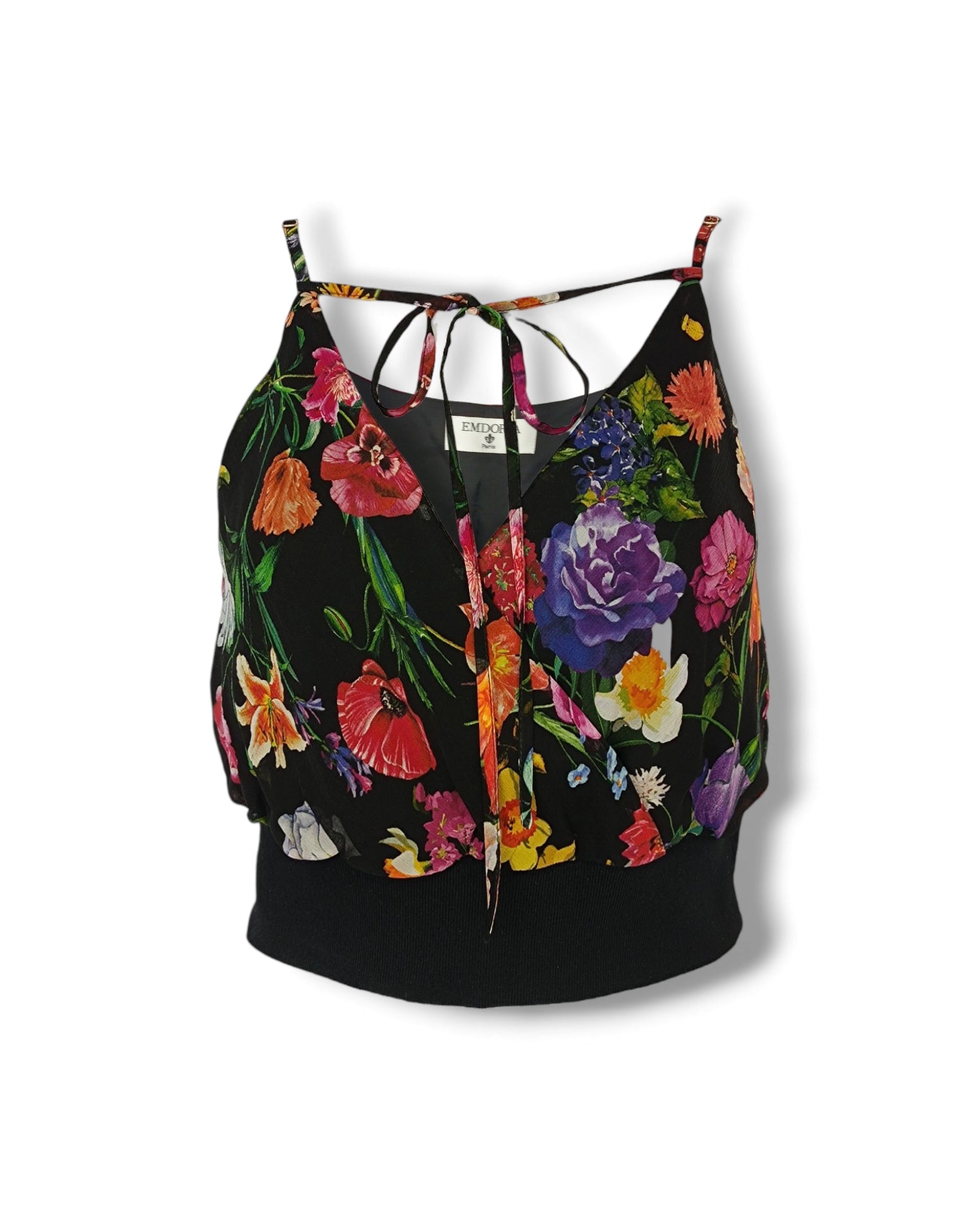 Haut cache-cœur en soie à bretelles ajustables-Hauts- Blouse-blouse femme-croptop-EMDORIA PARIS