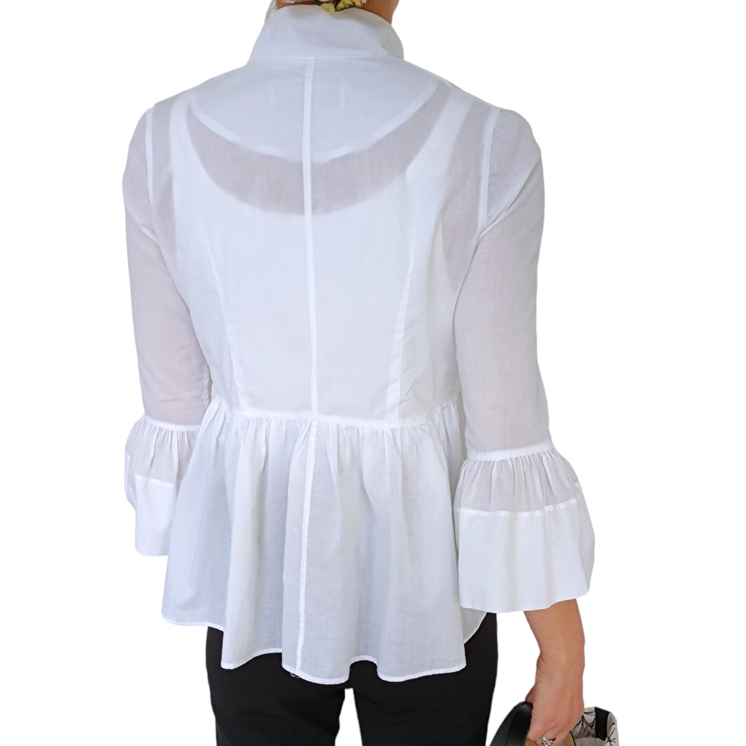 Chemise tunique manches trois quarts à volants en popeline-Chemise- Blouse-blouse chic pour femme-blouse femme-EMDORIA PARIS