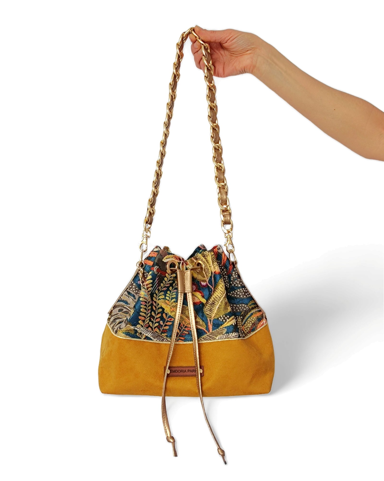 Sac seau Bucky en suédine et jacquard-Femmes- new in-Nouveauté-sac-EMDORIA PARIS