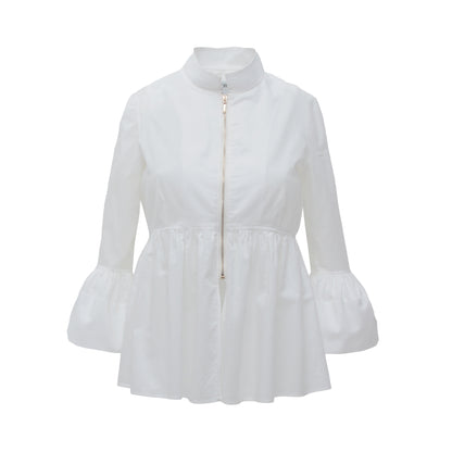 Chemise tunique manches trois quarts à volants en popeline-Chemise- Blouse-blouse chic pour femme-blouse femme-EMDORIA PARIS