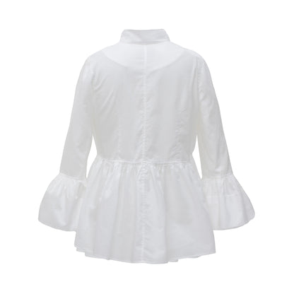 Chemise tunique manches trois quarts à volants en popeline-Chemise- Blouse-blouse chic pour femme-blouse femme-EMDORIA PARIS