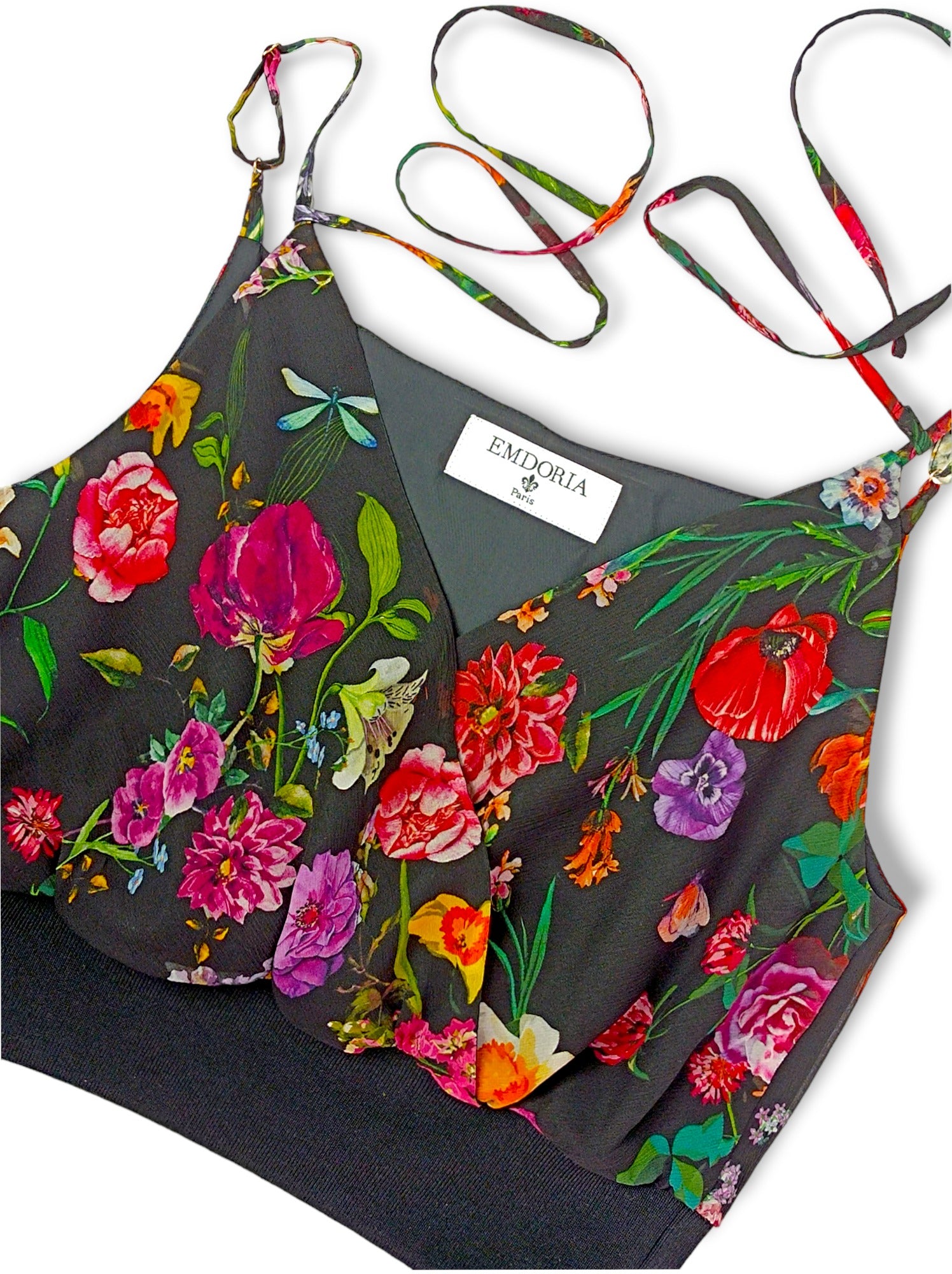 Haut cache-cœur en soie à bretelles ajustables-Hauts- Blouse-blouse femme-croptop-EMDORIA PARIS