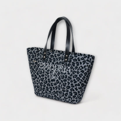 Sac à main fourre-tout shopping en tissu jacquard Leopard-Sacs à main-Emdoria