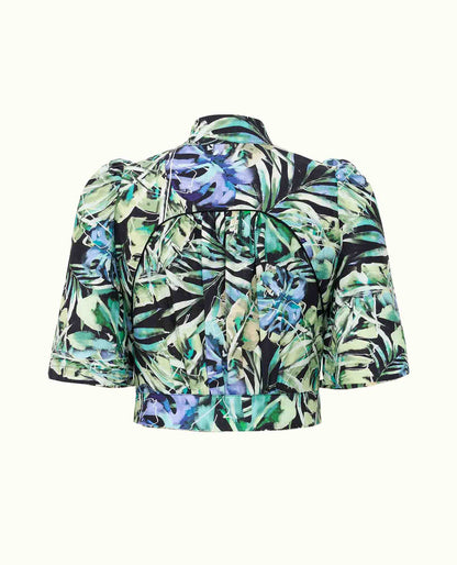 Haut style Blouse à manches bouffantes avec Zip en Viscose imprimée tropical-Hauts- Blouse-blouse femme-chemise-EMDORIA PARIS
