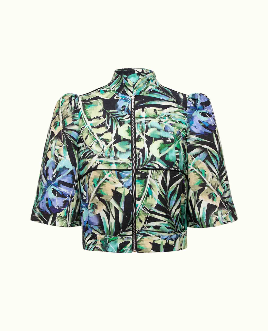 Haut style Blouse à manches bouffantes avec Zip en Viscose imprimée tropical-Hauts- Blouse-blouse femme-chemise-EMDORIA PARIS