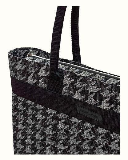 Sac à main shopper en tissus jacquard pied de poule à grandes anses-Sacs à main-cabas