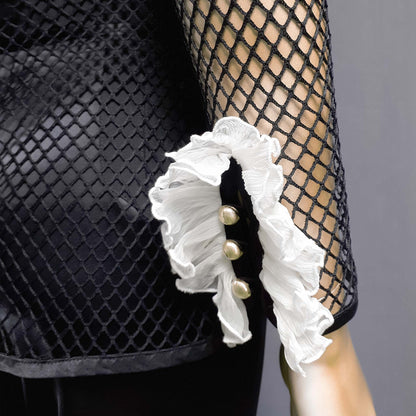 Haut haute couture en résille avec jabot en mousseline-Hauts- Blouse-blouse chic pour femme-blouse femme-EMDORIA PARIS