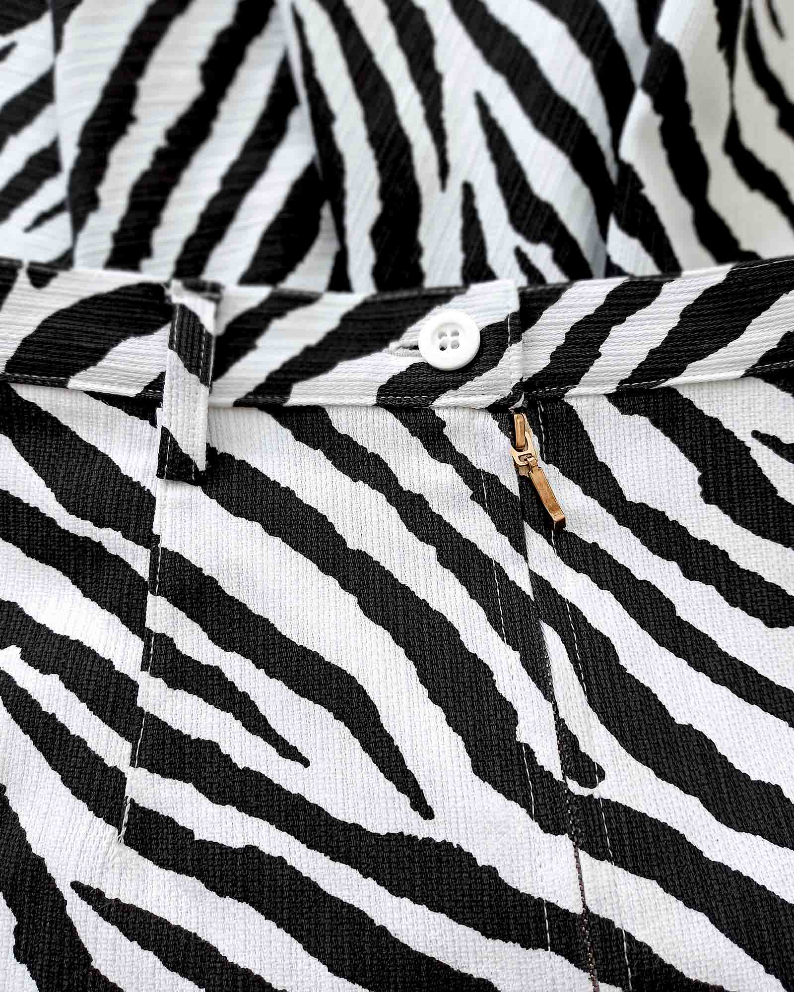 Jupe drapé en piquet de coton imprimé animalier zèbre-Jupes- belle jupe-jupe artisanale-Jupe asymétrique-EMDORIA PARIS