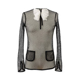 Haut haute couture en résille avec jabot en mousseline-Hauts- Blouse-blouse chic pour femme-blouse femme-EMDORIA PARIS