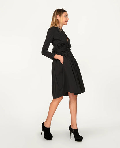 Robe Midi froncé avec manches longues pour Femme-Robes- new-new in-Nouveauté-EMDORIA PARIS