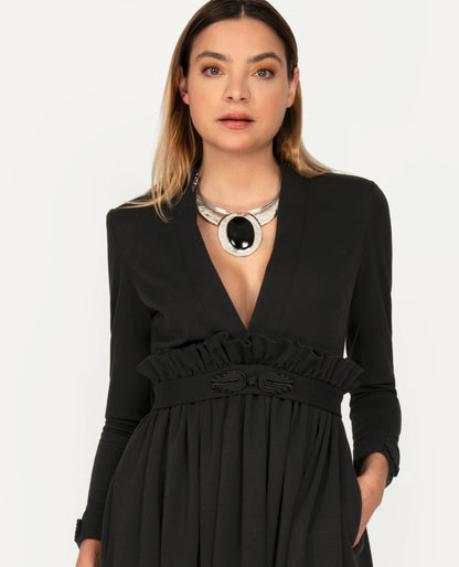 Robe Midi froncé avec manches longues pour Femme-Robes- new-new in-Nouveauté-EMDORIA PARIS