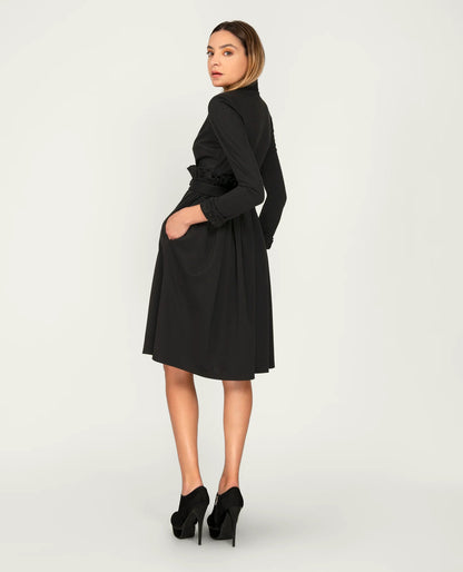 Robe Midi froncé avec manches longues pour Femme-Robes- new-new in-Nouveauté-EMDORIA PARIS