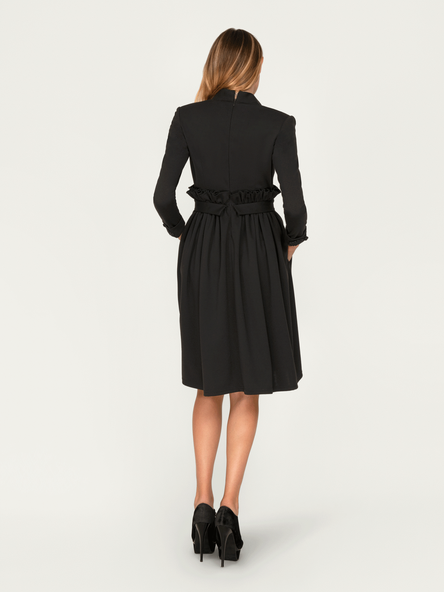 Robe Midi froncé avec manches longues pour Femme-Robes- new-new in-Nouveauté-EMDORIA PARIS