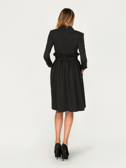 Robe Midi froncé avec manches longues pour Femme-Robes- new-new in-Nouveauté-EMDORIA PARIS