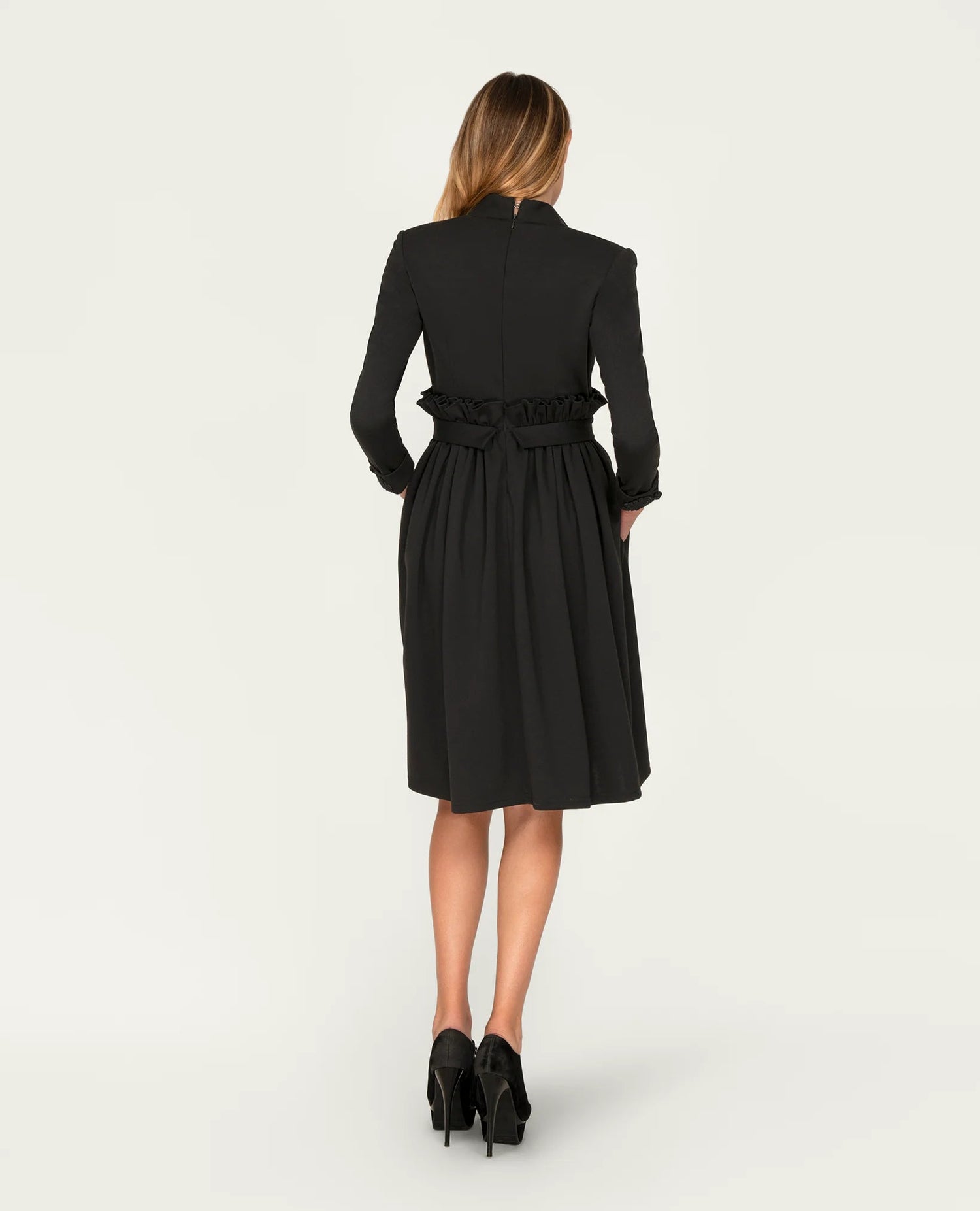 Robe Midi froncé avec manches longues pour Femme-Robes- new-new in-Nouveauté-EMDORIA PARIS