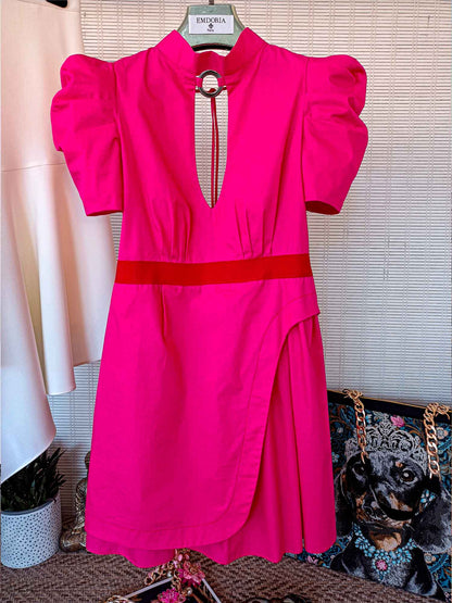 Robe en popeline de coton avec manches courtes bouffantes-Robes- manches bouffantes-manches courtes-robe-EMDORIA PARIS