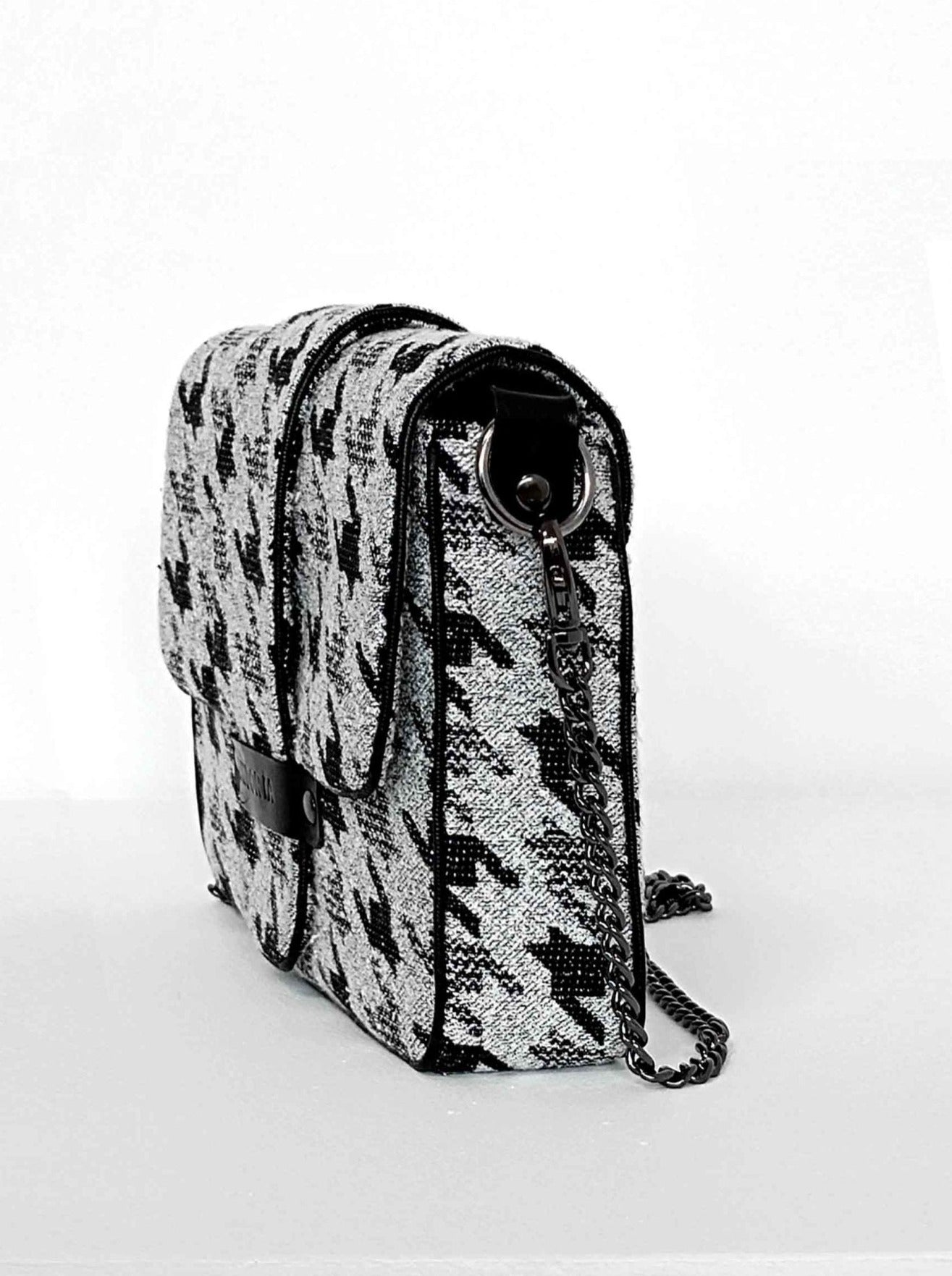 Sac à main Bob bandoulière en jacquard pied de poule-Sacs à main- amoureux-argent-cadeau-EMDORIA PARIS