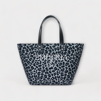 Sac fourre-tout shopping en tissu jacquard Leopard-Sacs à main-EMDORIA